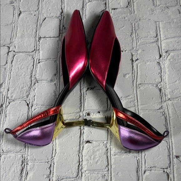 Le Clique Kat Maconie Pink Metallic Flared Tapered Stiletto Heels Pumps sz 9 US - Picture 6 of 16